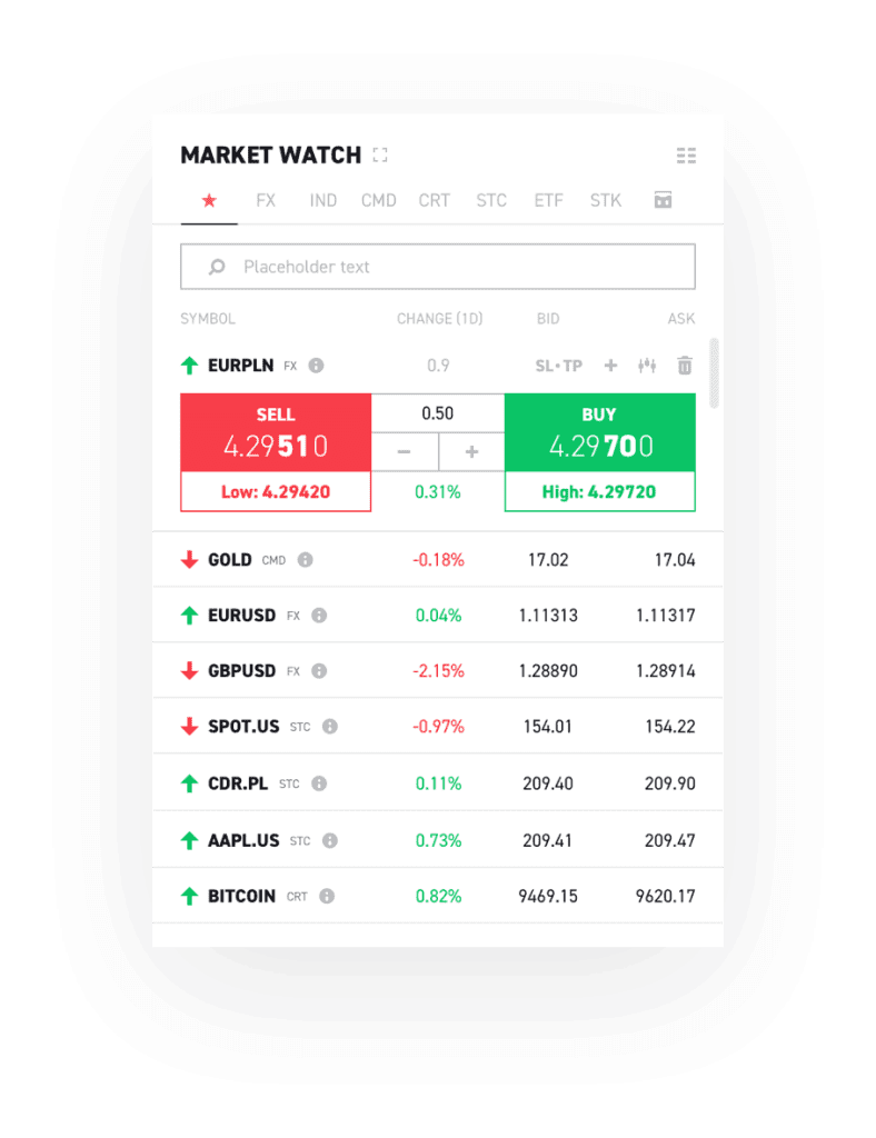La fonction market watch de la plateforme de trading Xstation5 vous permet un meilleur contrôle de vos trades.